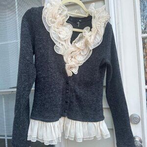 RYU : Women's Grey Ruffle Sweater Cardigan, Size M